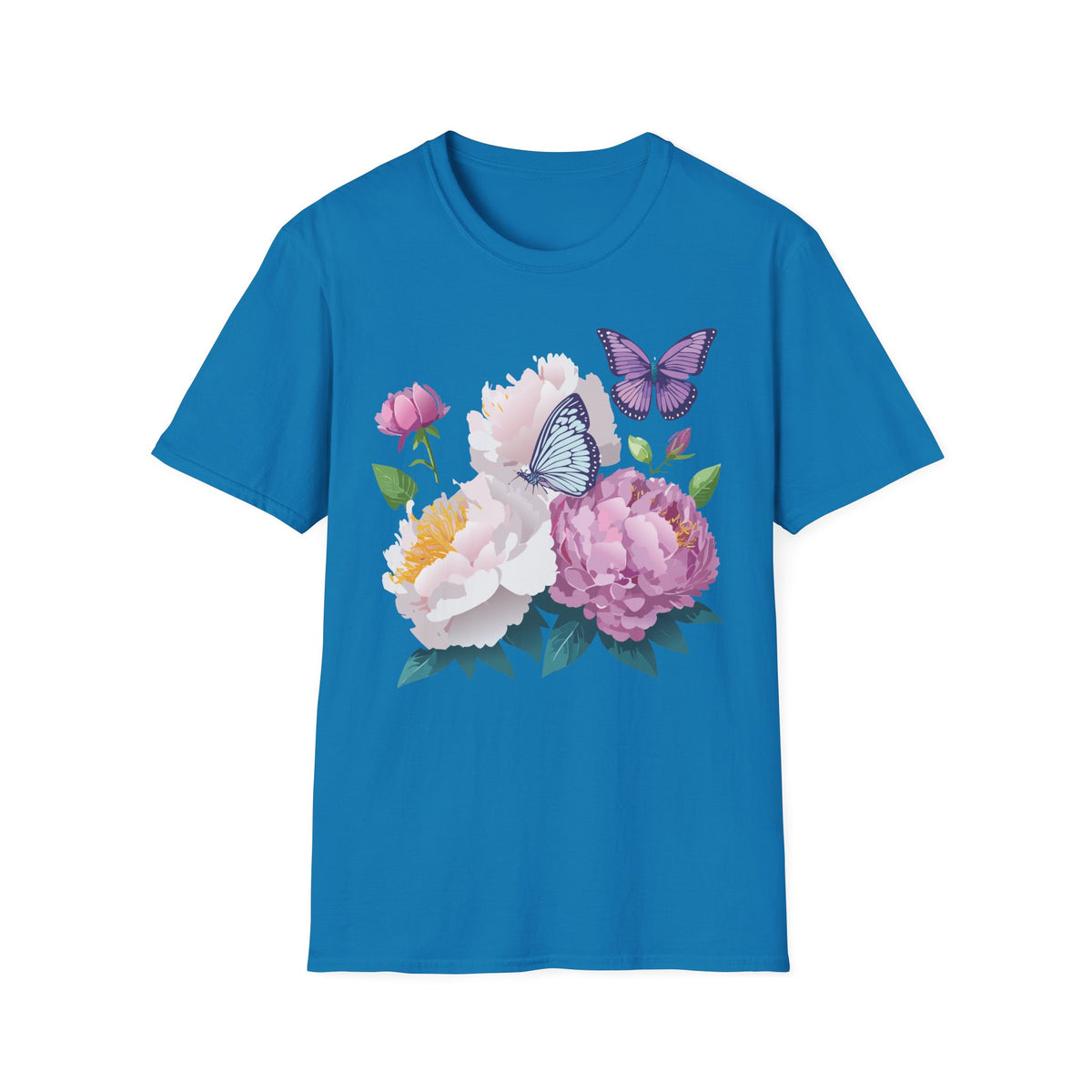 Floral Peonies & Butterflies T-Shirt — pastel garden tee for spring, Mother's Day Graphic Tee Unisex 100 Cotton Gildan T-Shirt
