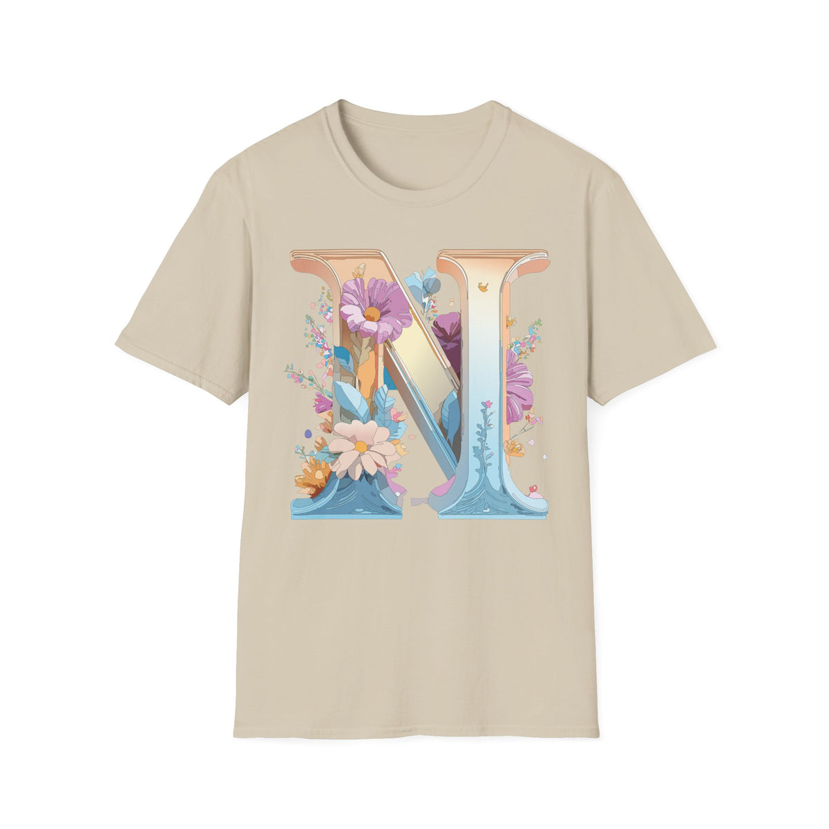 Floral Letter N T-Shirt | Monogram Initial Tee, Botanical Alphabet Shirt