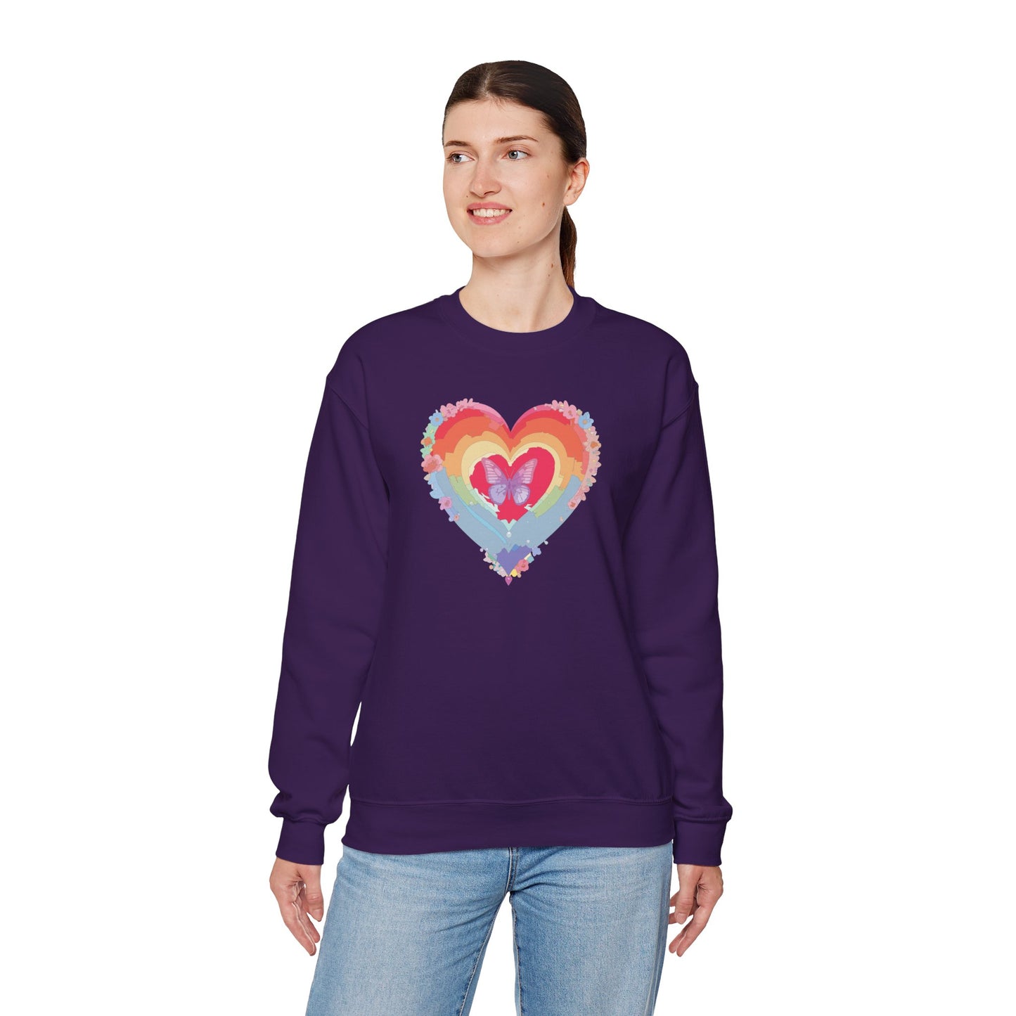 Rainbow Heart Sweatshirt, Floral Heart Sweatshirt, Floral Love Sweatshirt, Valentine's Day Sweatshirt, Rainbow Heart Floral Sweatshirt 116