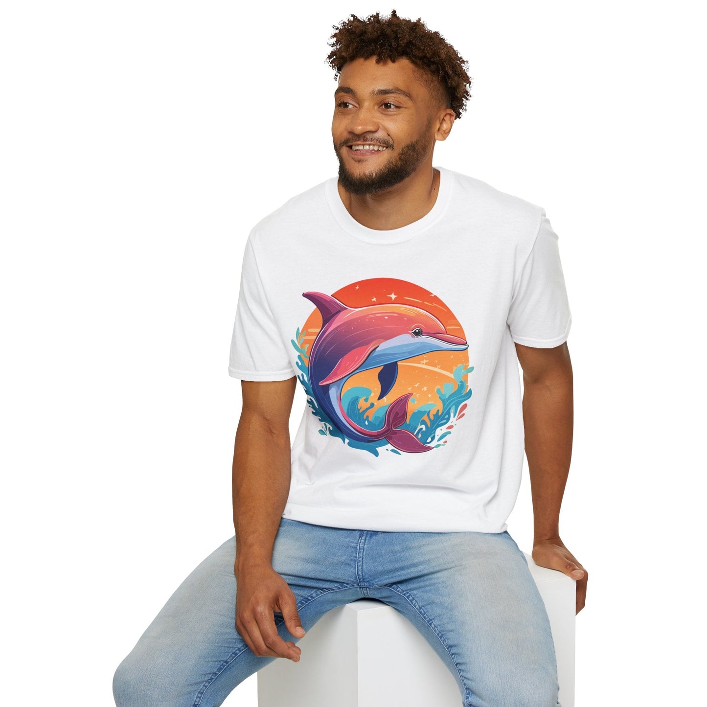 Dolphin Shirt Unisex Tee 100 Percent Ring Spun Cotton Softstyle Gildan 64000 Comfort Fit