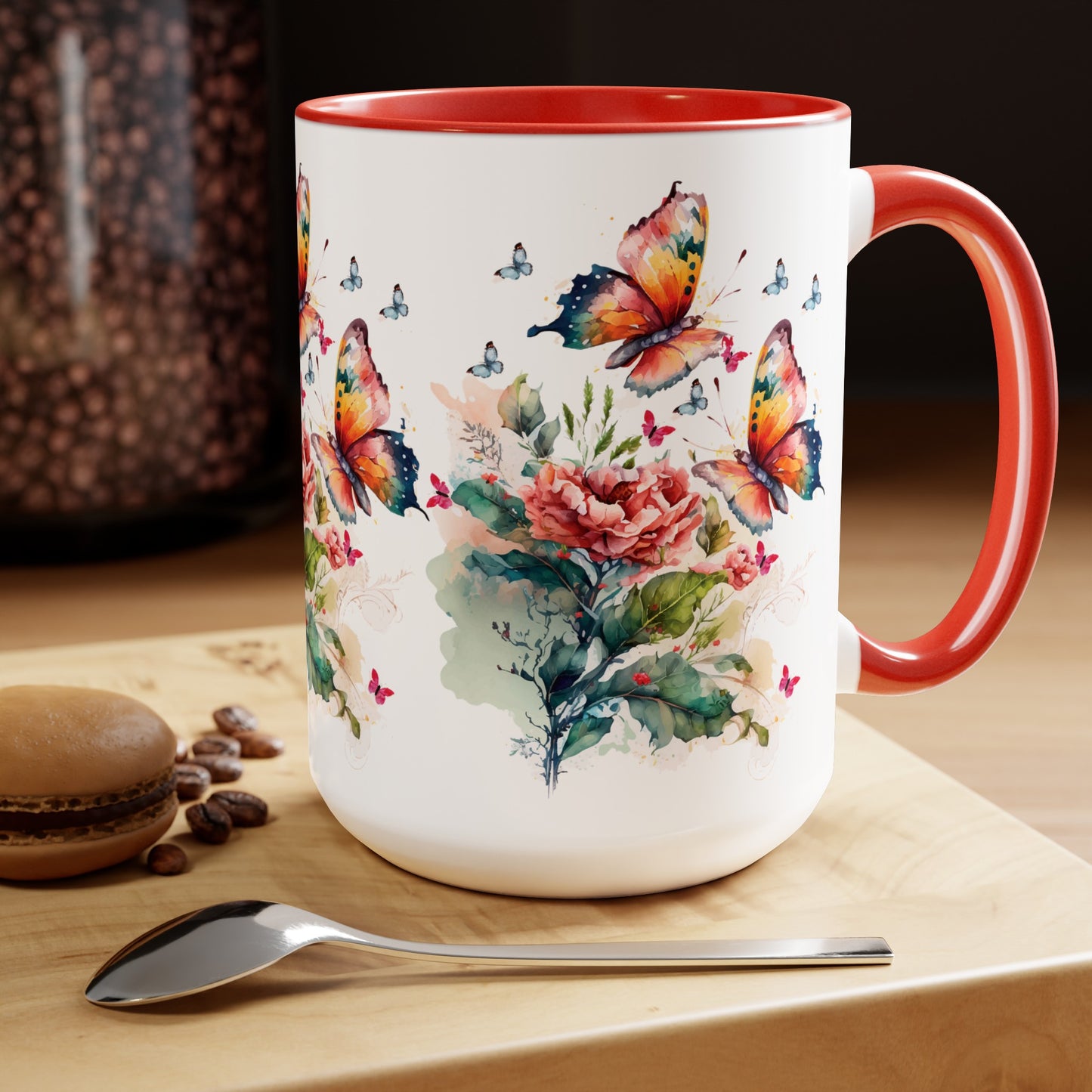 Two-Tone Coffee Mugs with butterfly