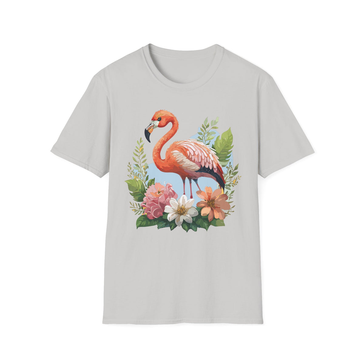 Pink Flamingo Illustration T-Shirt | Tropical Bird Floral Design