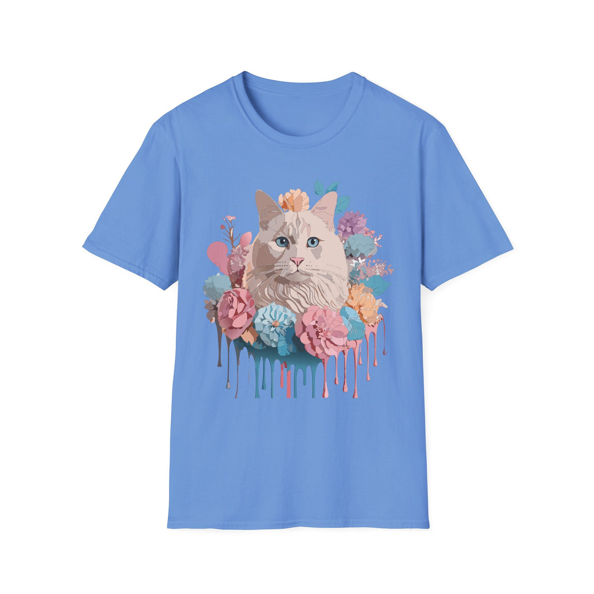 Floral Cat Portrait T-Shirt | Watercolor Kitty with Flowers
