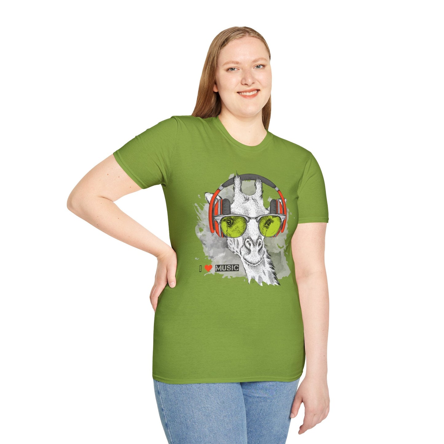I Love Music Animals Shirt With Headphones Unisex Gildan Softstyle 100 Percent Ring Spun Cotton Tee