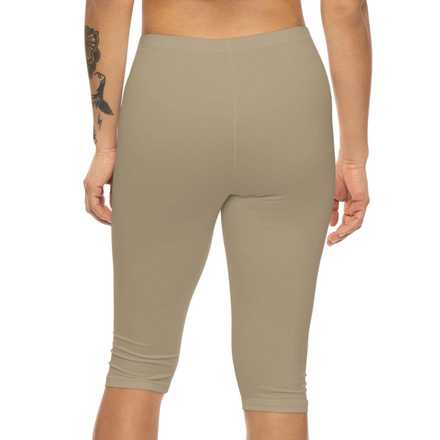 Khaki Beige Color Women's Brushed Suede Poly Span Casual Capri Leggings XS-2XL