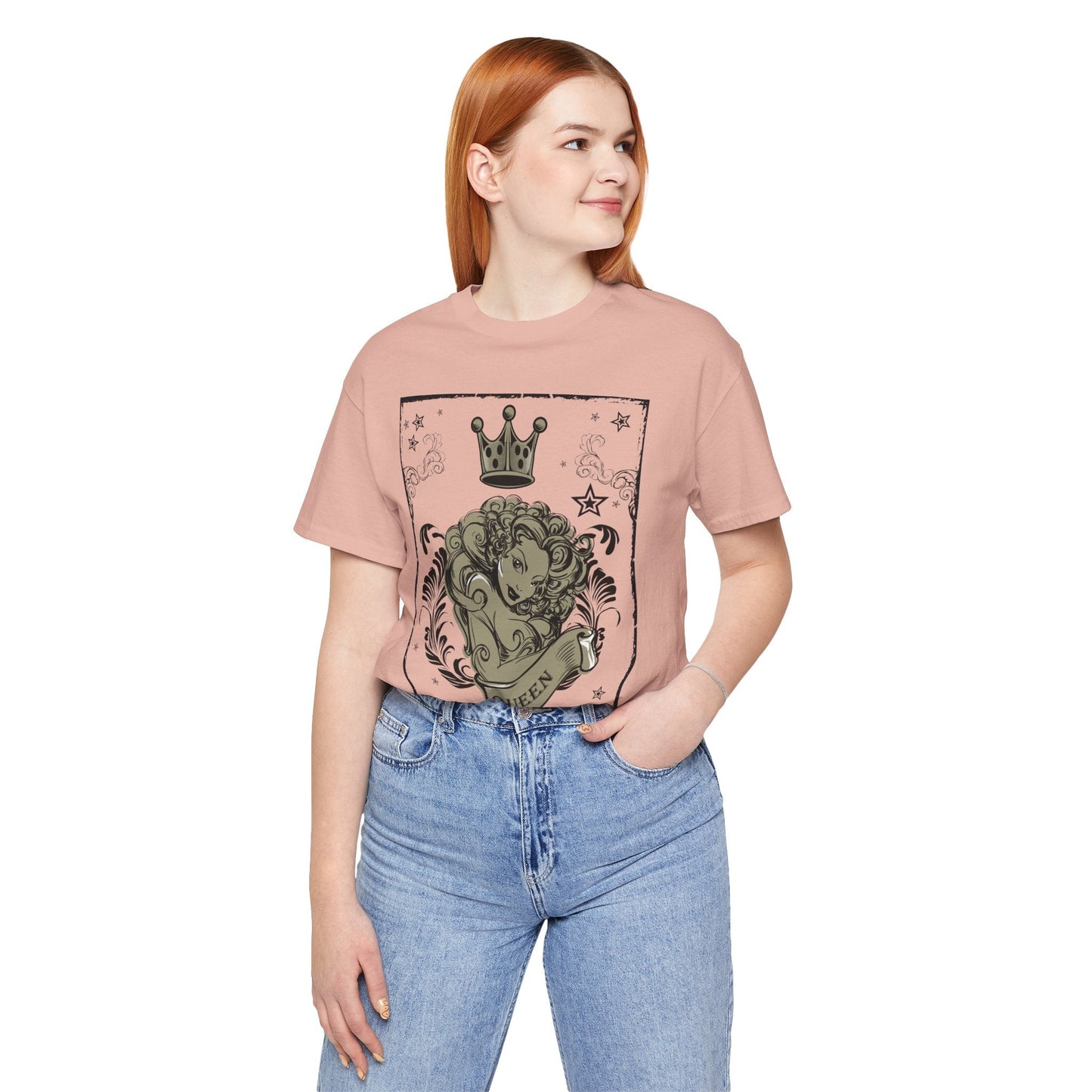 Crown Face Portrait Graphic Tee Vintage Floral Illustration Rock Band T-Shirt