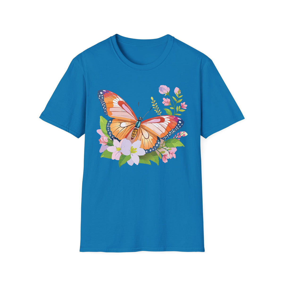 Orange Watercolor Butterfly T-Shirt | Floral Spring Nature Graphic Tee Unisex 100 Cotton Gildan T-Shirt