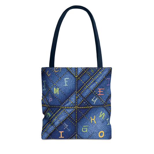 Denim Fabric Imitation Print Unisex Canvas Bag Poly Spun 3 Sizes Tote Bag 187-6