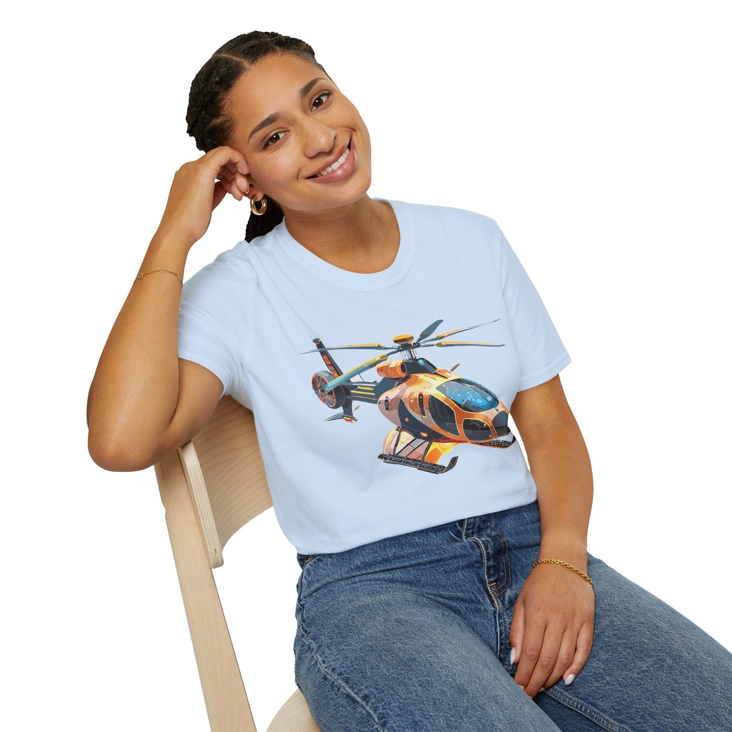 Unisex Helicopter Chopper T Shirt Softstyle 64000 Gildan Durable Lightweight Tee Design
