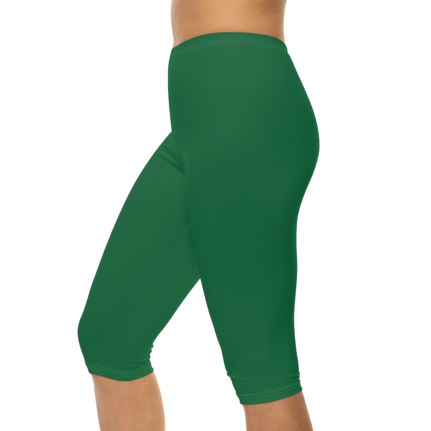Turf Green Color Women's Brushed Suede Poly Span Casual Capri Leggings XS-2XL