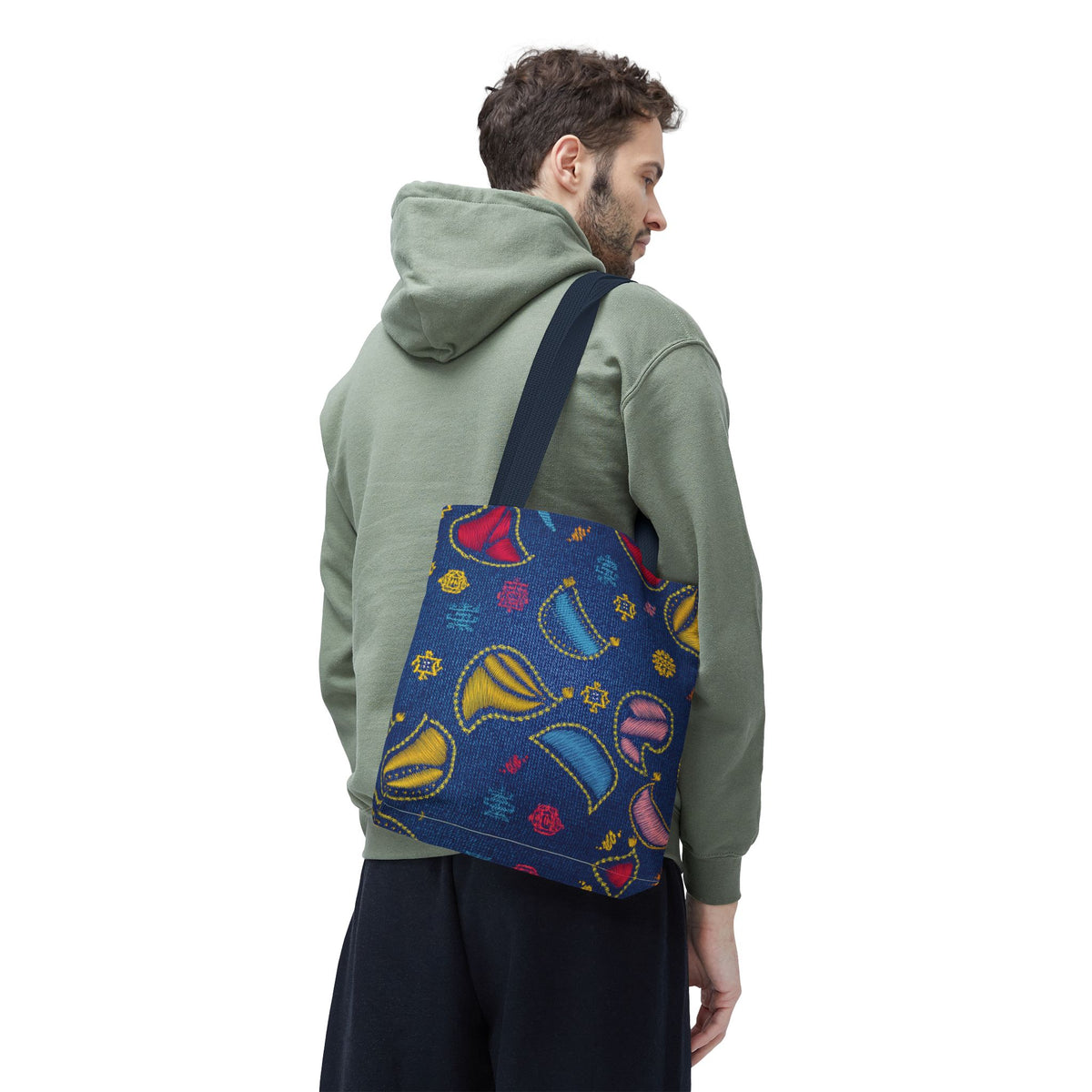 Diwali Graphic Denim Fabric Imitation Print Unisex Canvas Bag Poly Spun 3 Sizes Tote Bag 205-21