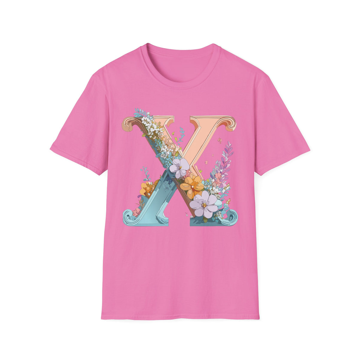 Floral Letter X T-Shirt | Monogram Initial Tee, Botanical Alphabet Shirt