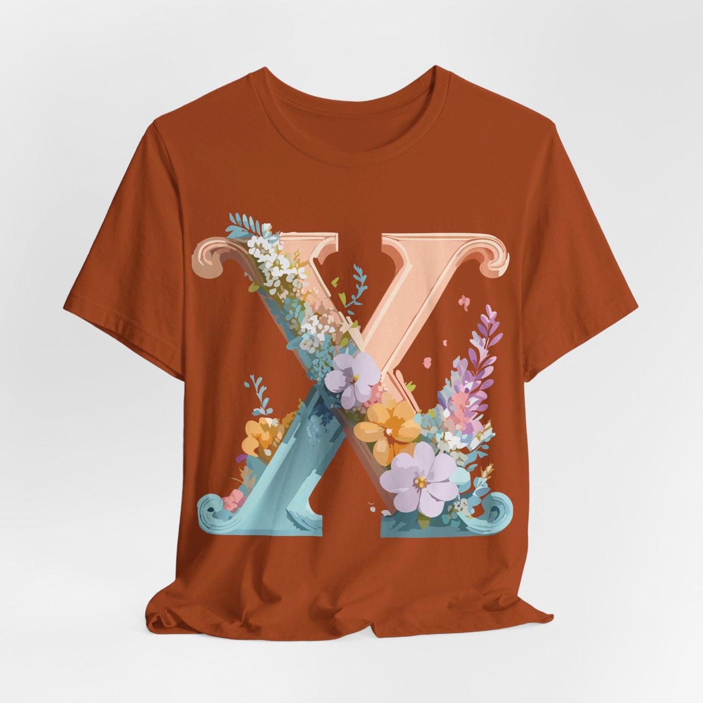 Letter X Shirt Graphic Tee Unisex Short Sleeve Vintage Inspired Adelpha Art Design