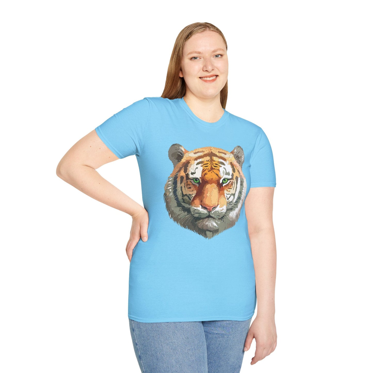 Tiger Print Shirt Unisex Animal Tee Gildan Softstyle 64000 Cotton Comfort