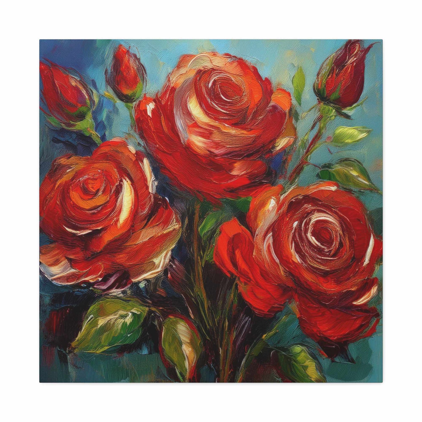 Red Roses Print Canvas, Roses Oil Paint Print 20x20, 24x24, 30x30, 32x32, 36x36, Floral Art Design Print Non-Frame MC-23