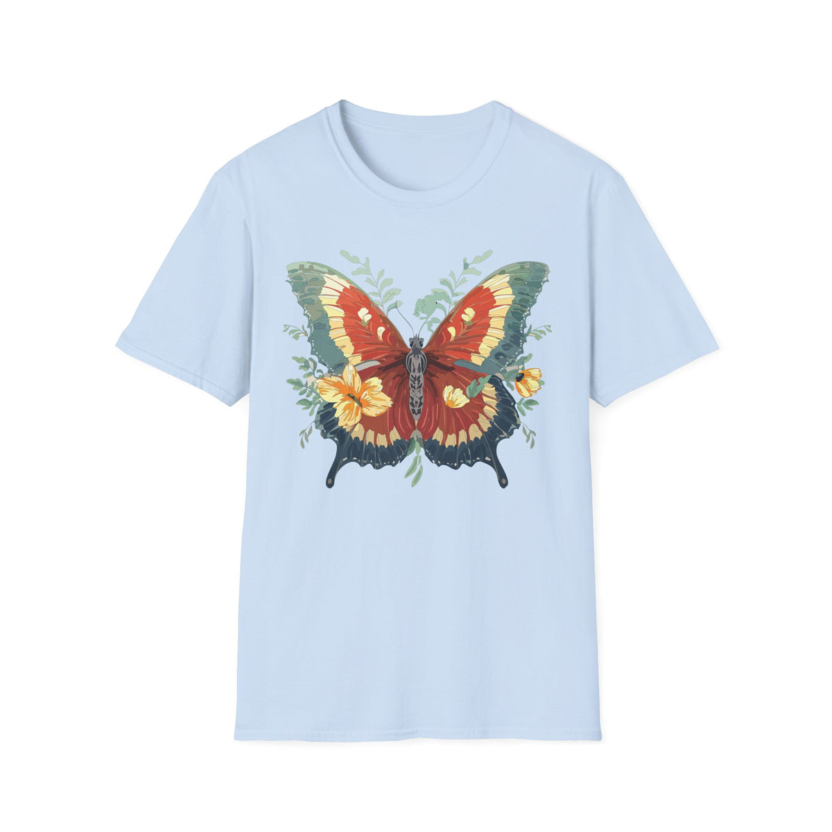 Red and Green Butterfly T-Shirt | Floral Wings Graphic Tee Unisex 100 Cotton Gildan T-Shirt