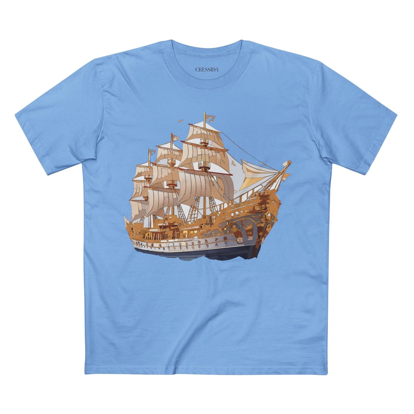 Ship Graphic Unisex 100 Cotton T-Shirt with Gold Frigate Art Design 9