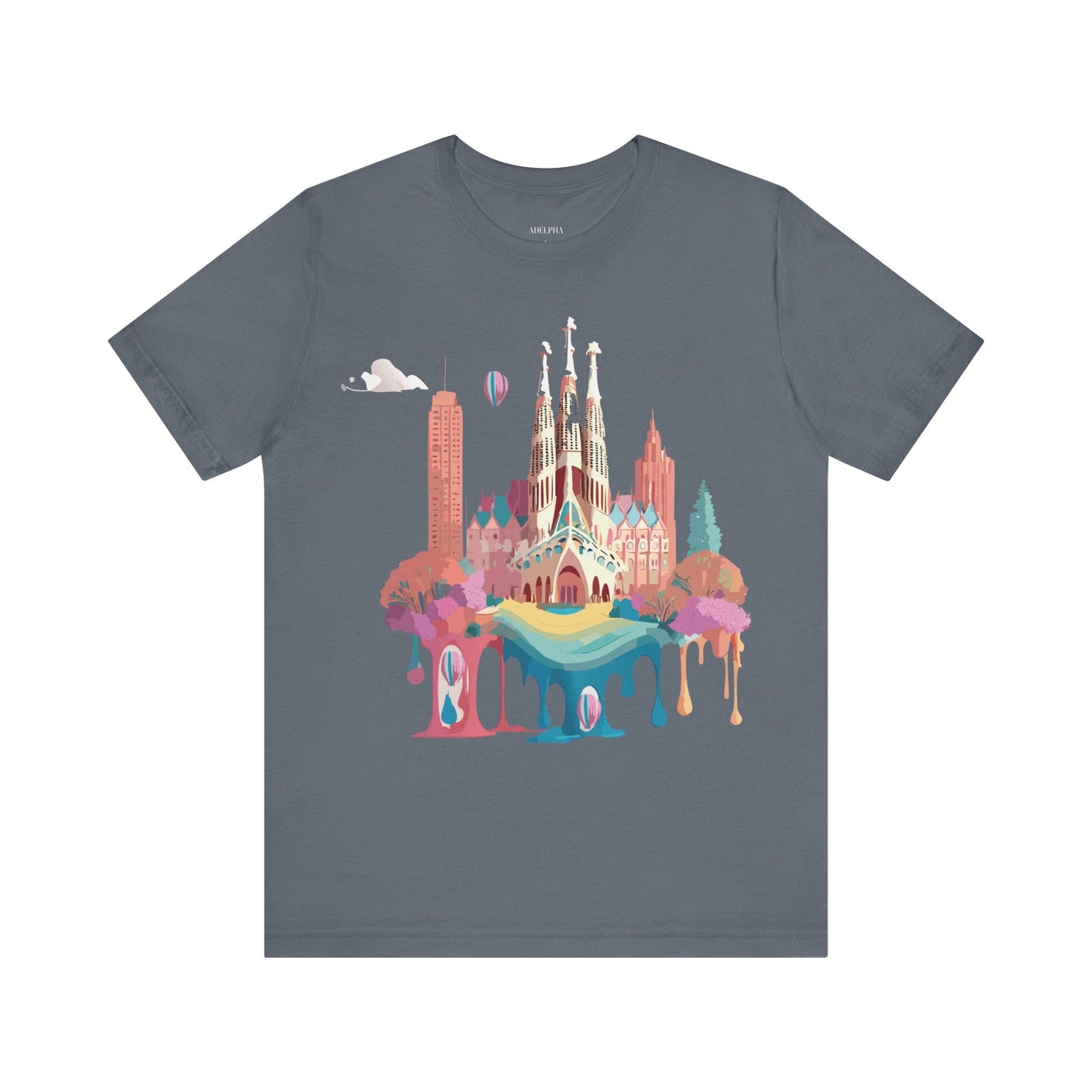 Adelpha Barcelona Themed Graphic Tee Unisex Short Sleeve Art Design For Everyday Comfort