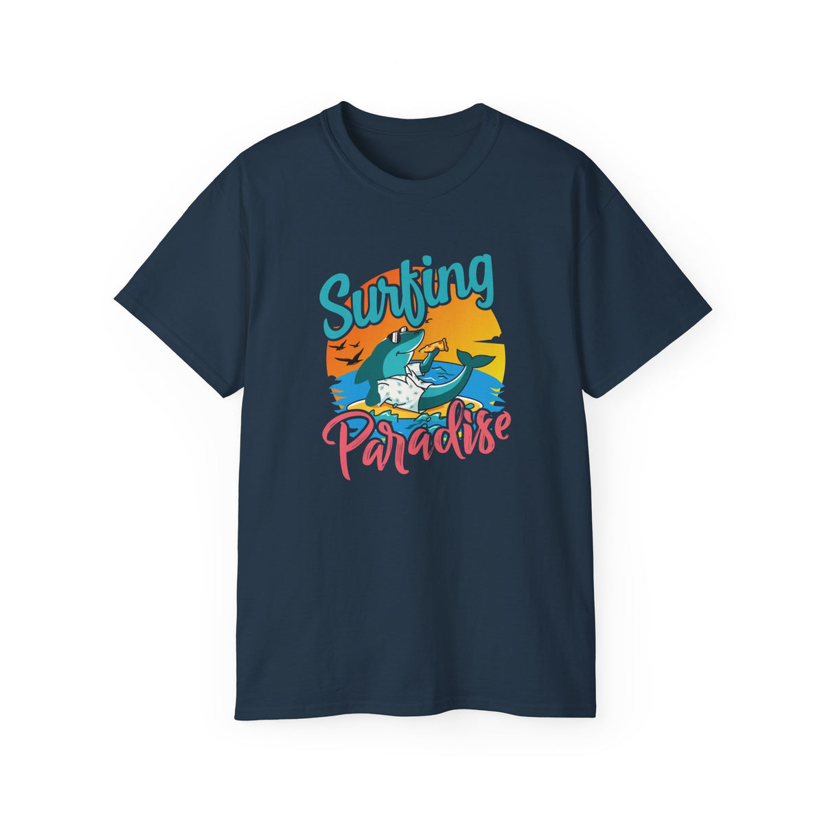 Surfing Paradise T-Shirt | Retro Beach Wave Shark Graphic