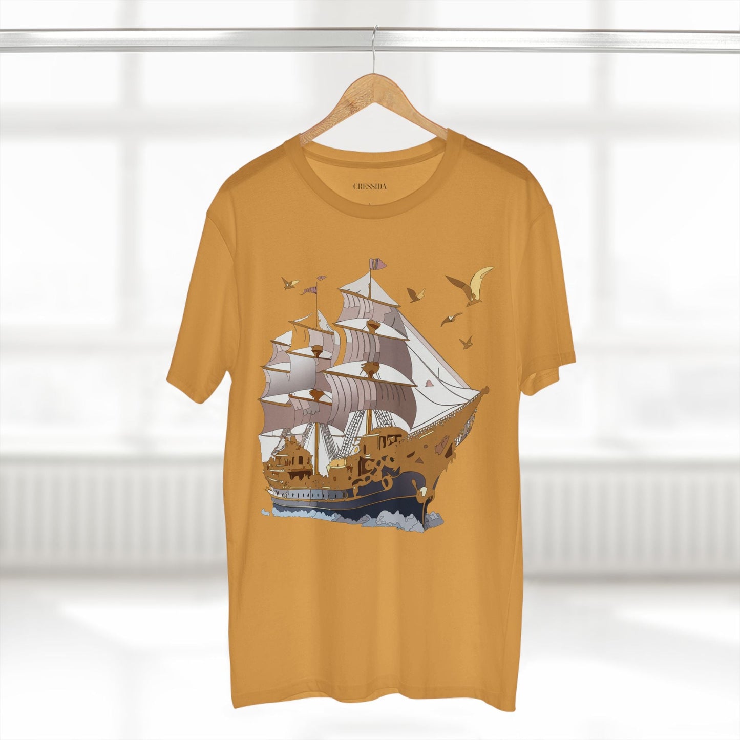 Ship Graphic Unisex 100 Cotton T-Shirt with Gold Frigate Art Design 3