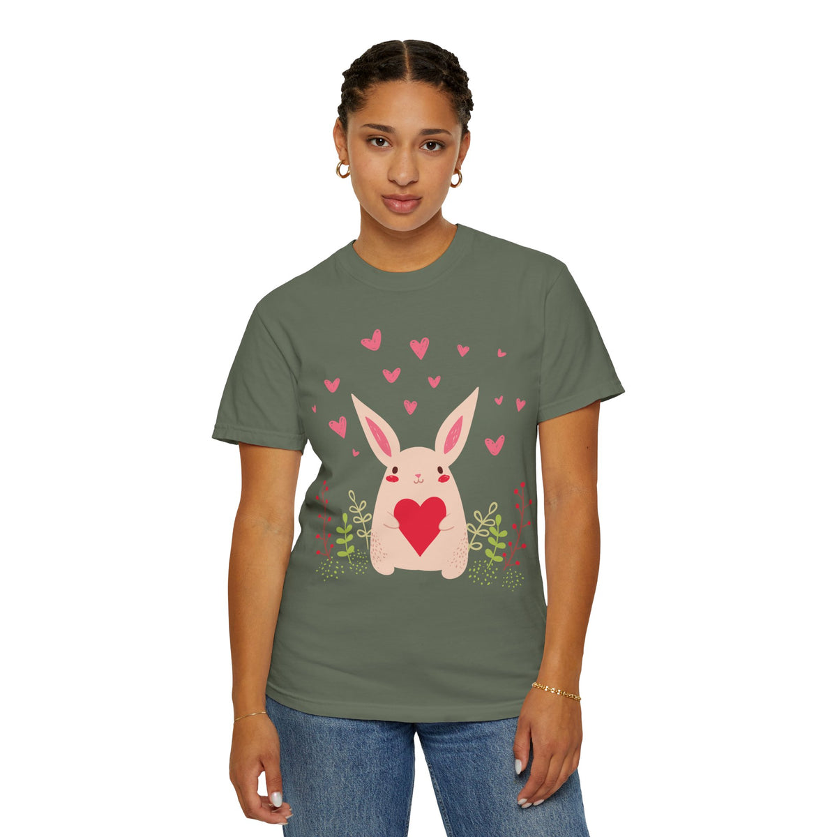 Easter Bunny Heart T-Shirt, Tee Shirt with Easter Signature, T Shirt with Easter Prints, Tee Shirt with Easter Design