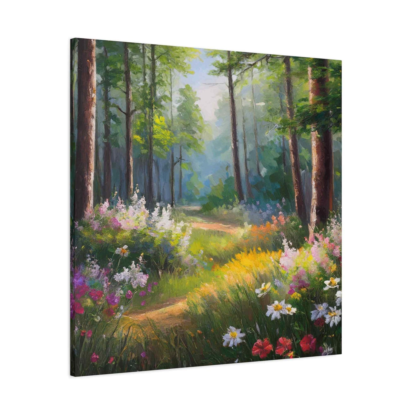 Summer Forest Print Canvas, Oil Paint Print 20x20, 24x24, 30x30, 32x32, 36x36 Art Design Print Pine-Wood Inner Frame MC-91