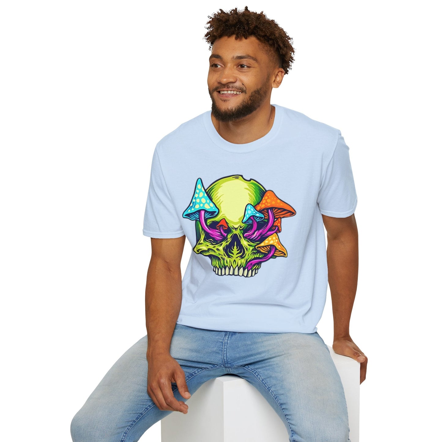 Unisex Skull Tee Shirt With Skeleton Art Design Gildan Softstyle 64000 100 Percent Ring Spun Cotton