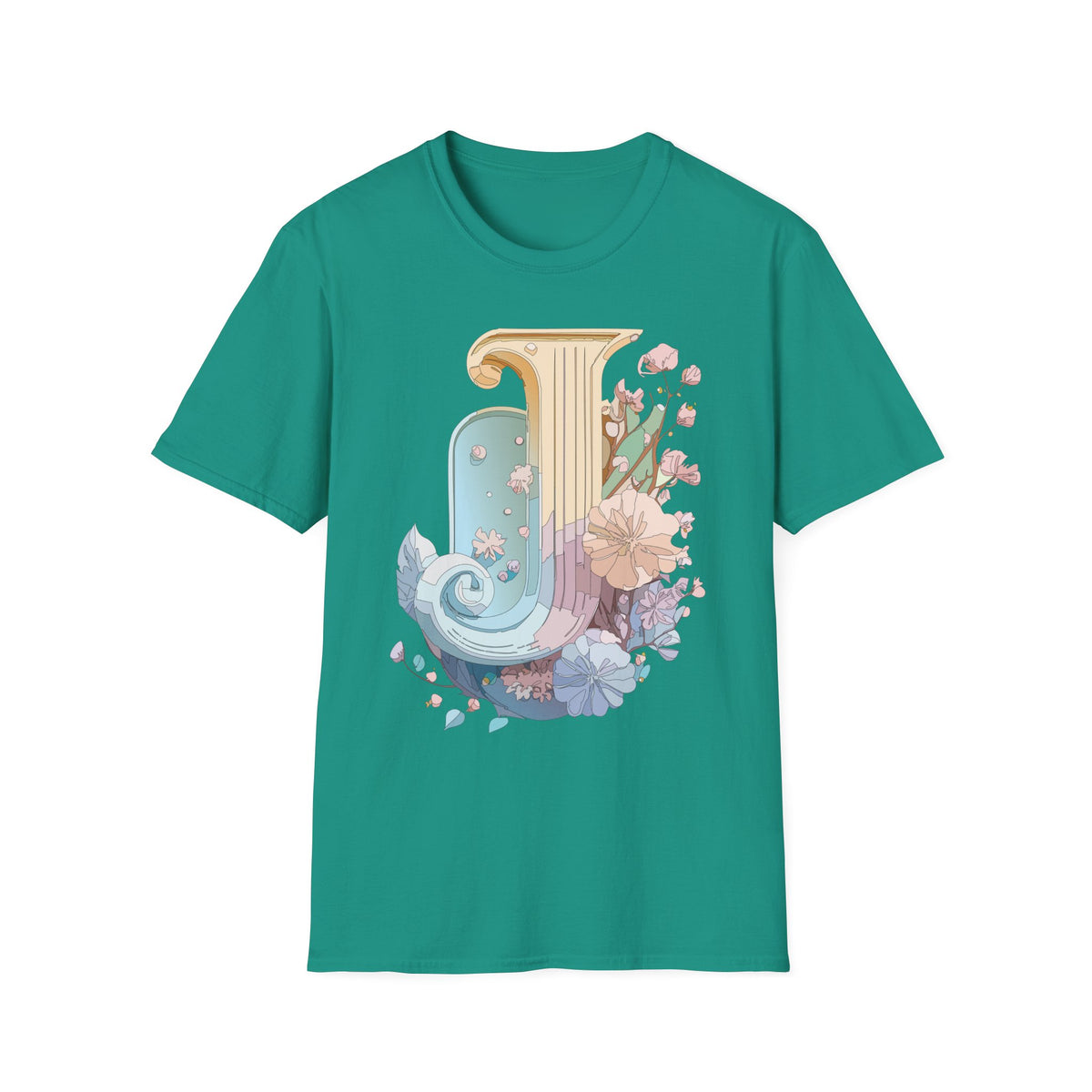 Floral Letter J T-Shirt | Pastel Column Monogram Tee