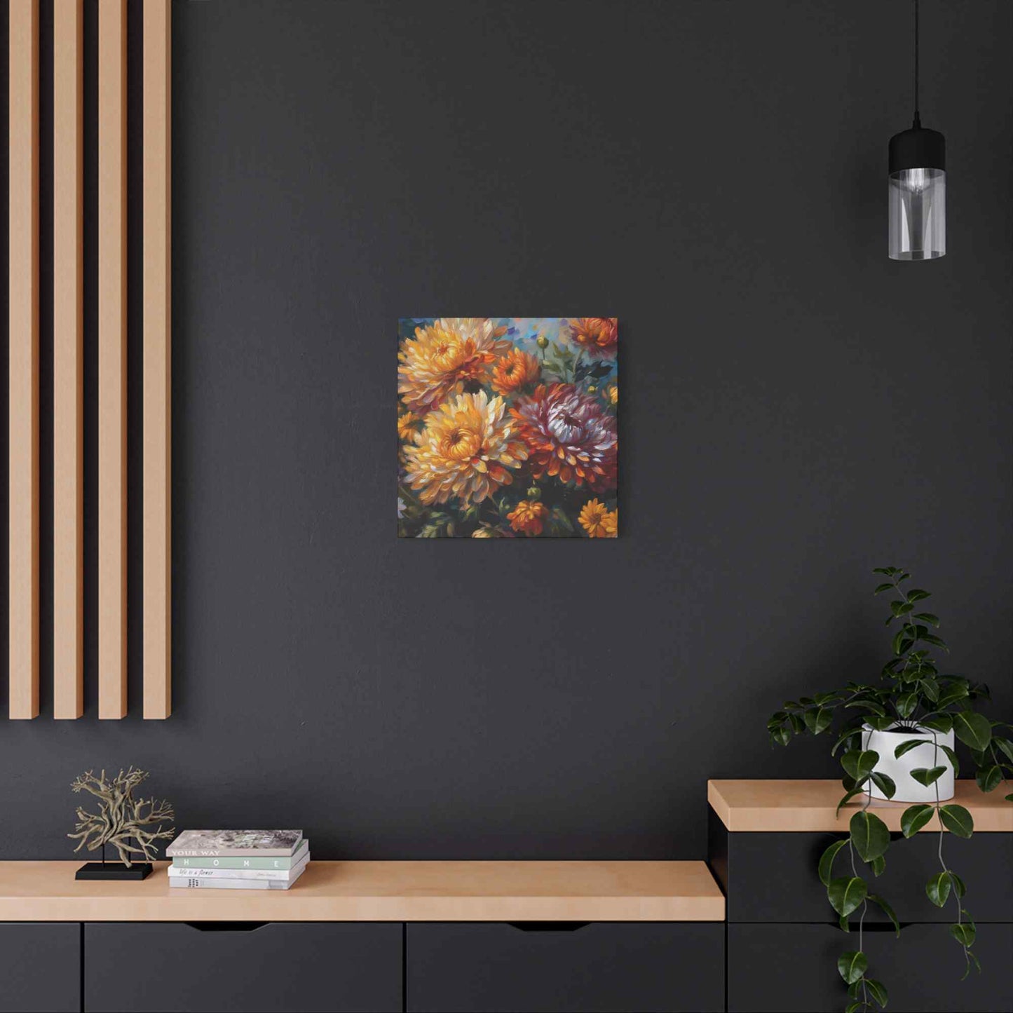 Chrysanthemums Print Canvas, Floral Oil Paint Print 20x20, 24x24, 30x30, 32x32, 36x36 Art Design Pine-Wood Inner Frame MC-157