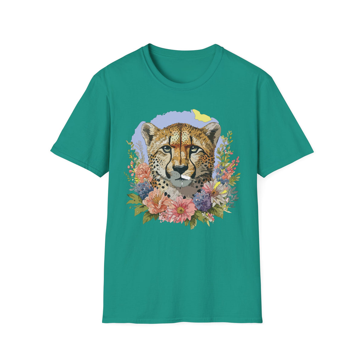 Cheetah Face Floral Illustration T-Shirt | Wildlife Animal Tee