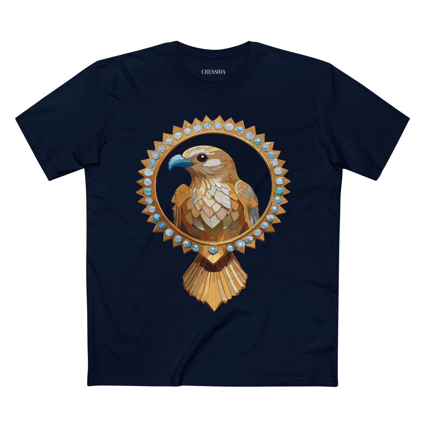 Bird Graphic Unisex 100 Cotton Tee With Unique Animal Golden Medallion Art Design 18
