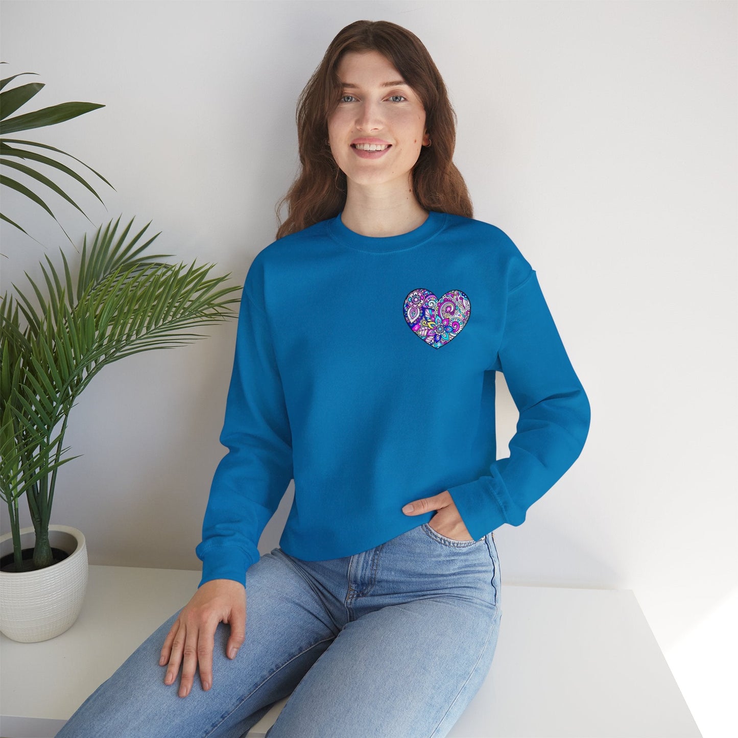 Floral Heart Sweatshirt Valentines Day Unisex Crewneck Gildan 18000 Heavy Blend Cotton Polyester