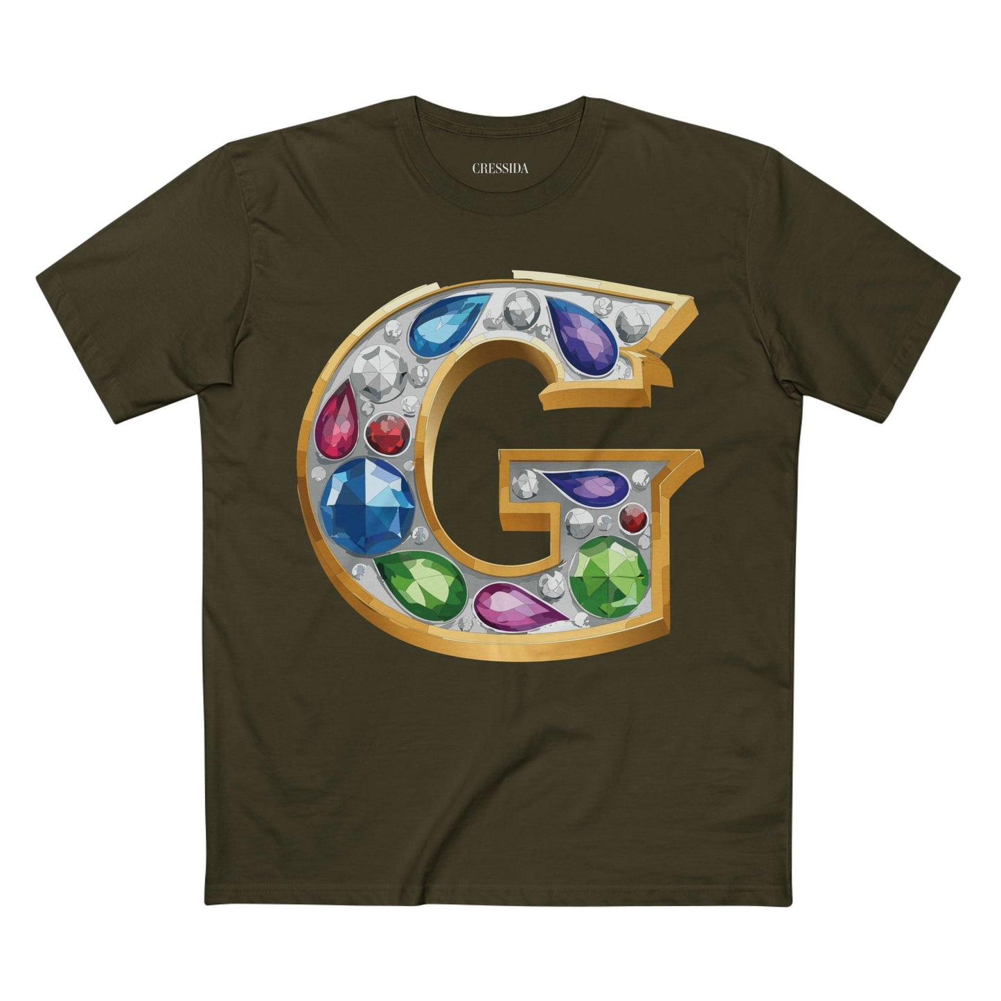 Letter G Graphic Design Tee Unisex 100 Cotton With Antique Gold Letters Artwork T-Shirt