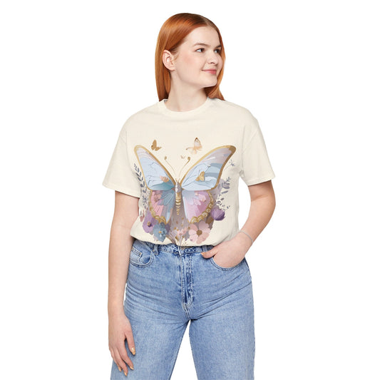Butterfly Graphic Unisex 100 Cotton Lightweight Vintage Floral Design Jersey Tee 17