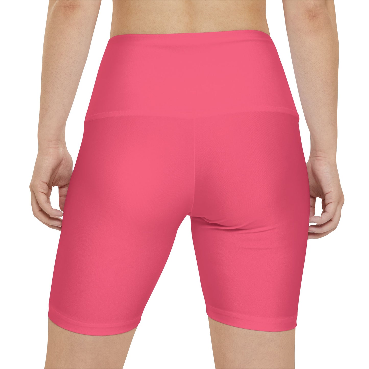 Mid Coral Women's Workout Shorts — High-Waist Biker Shorts (Solid Pink)