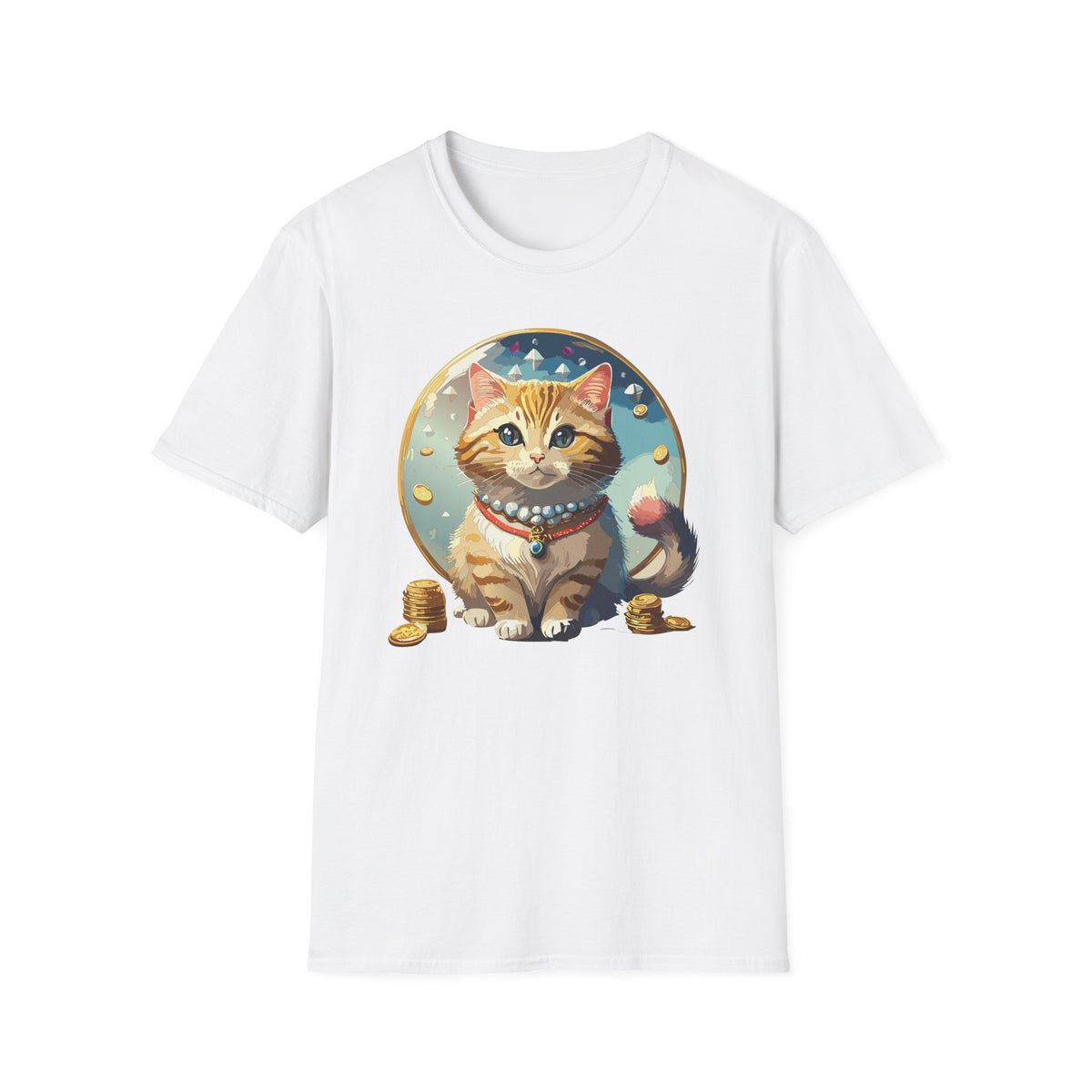 Lucky Cat Illustration T-Shirt | Cute Ginger Kitten, Whimsical Charm