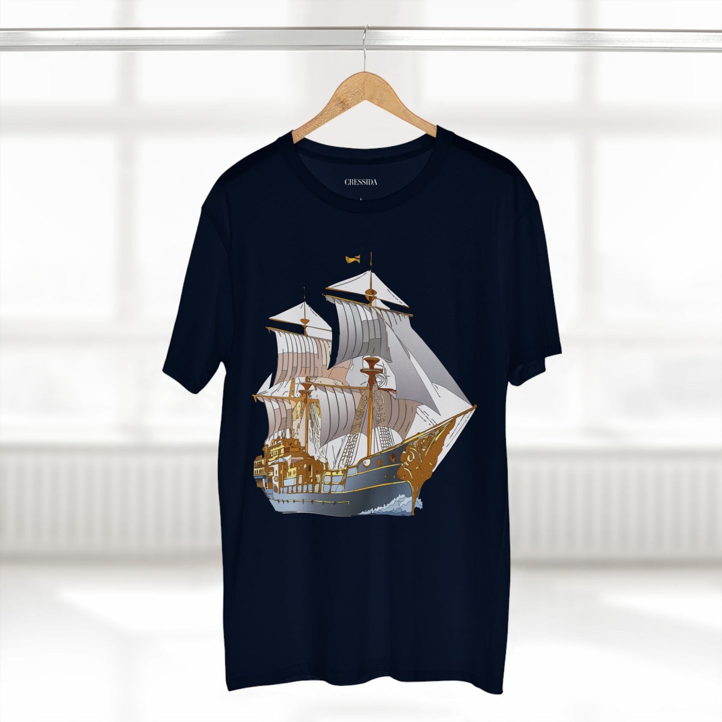 Ship Graphic Unisex 100 Cotton T-Shirt with Gold Frigate Art Design 13