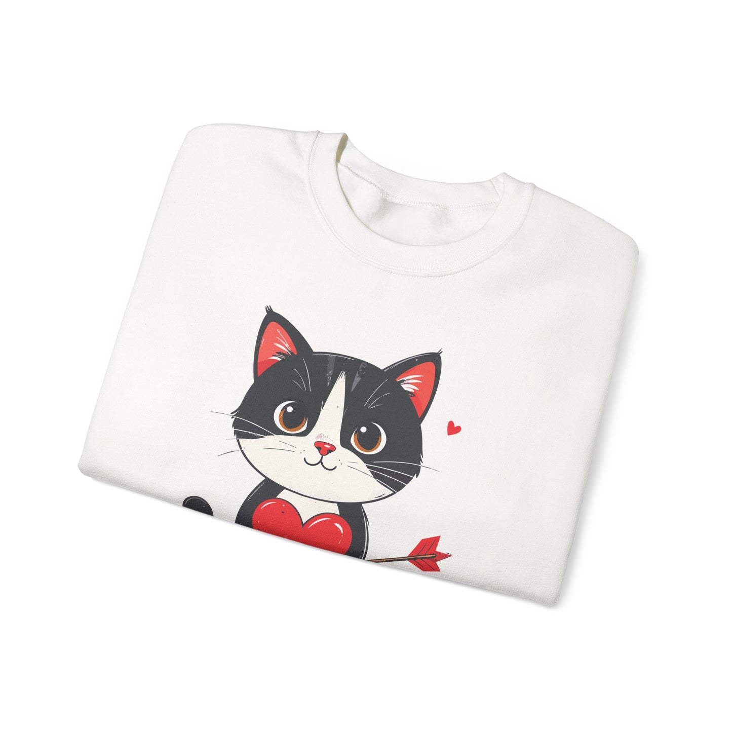 Cat Heart Sweatshirt, Heart Sweatshirt, Cat Sweatshirt, Valentine's Day Sweatshirt, 50/50 Cotton-Poly Animal Sweatshirt 103