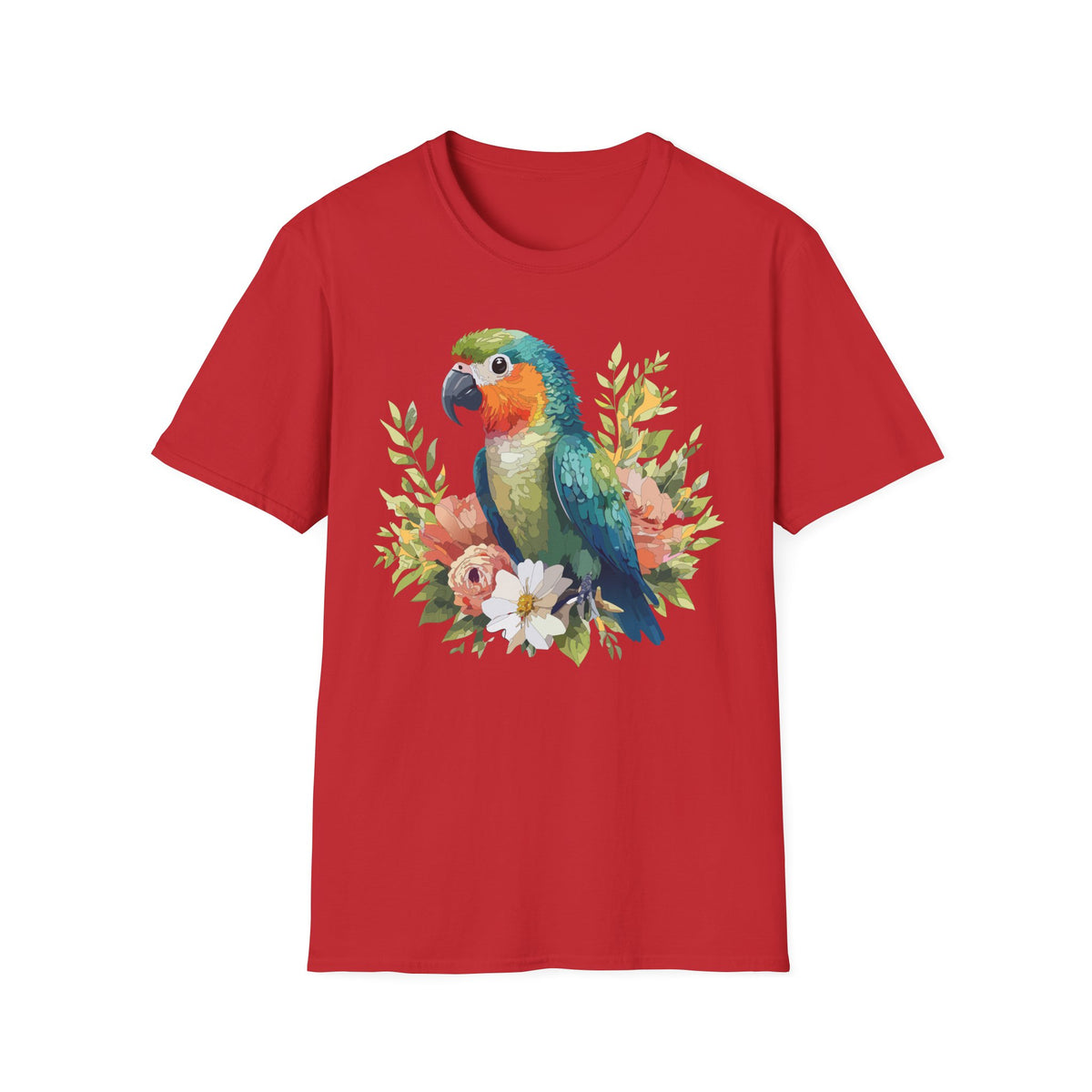 Colorful Parrot Floral Illustration T-Shirt | Tropical Bird Tee