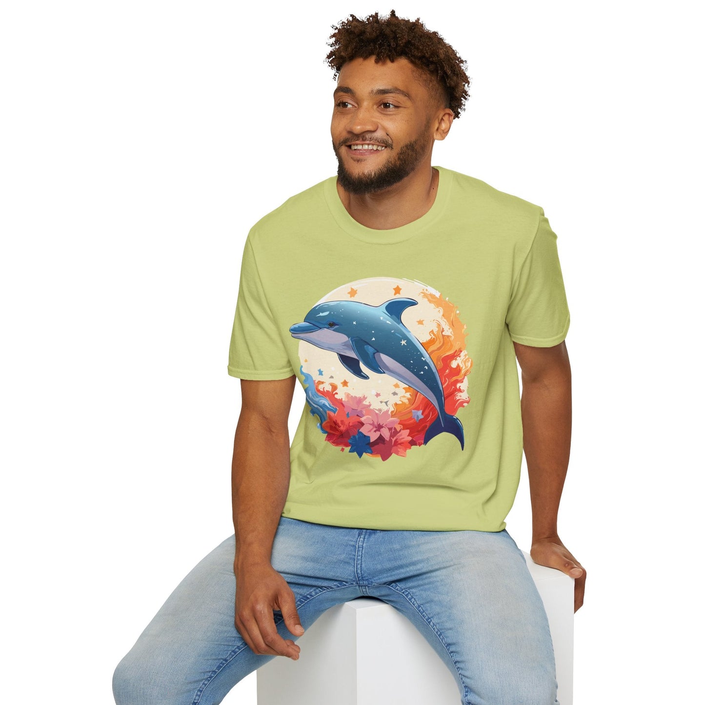 Dolphin T Shirt Unisex Softstyle Gildan 64000 100 Percent Ring Spun Cotton Animal Fish Tee