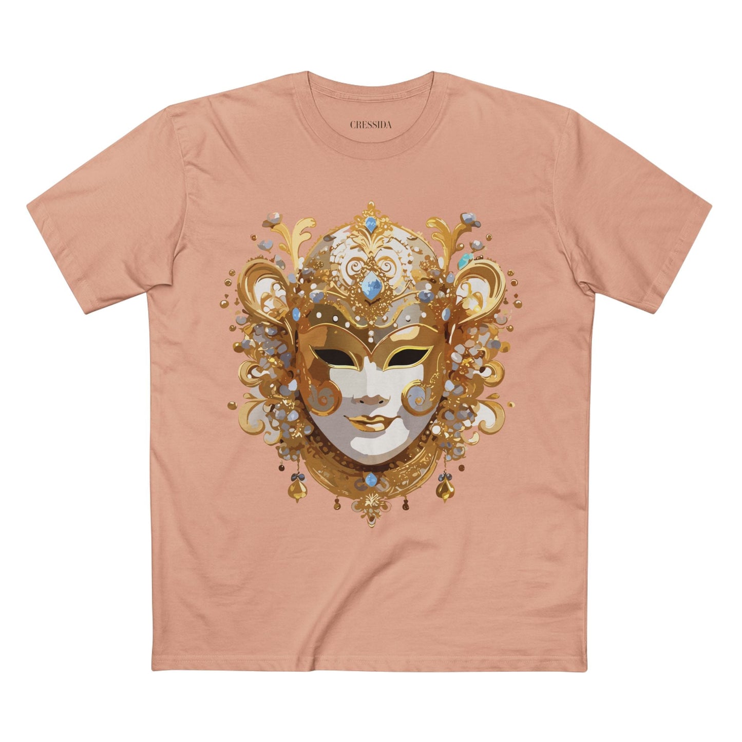 Carnival Mask Graphic T-Shirt Unisex 100 Cotton With Antique Gold Art Design Tee 25