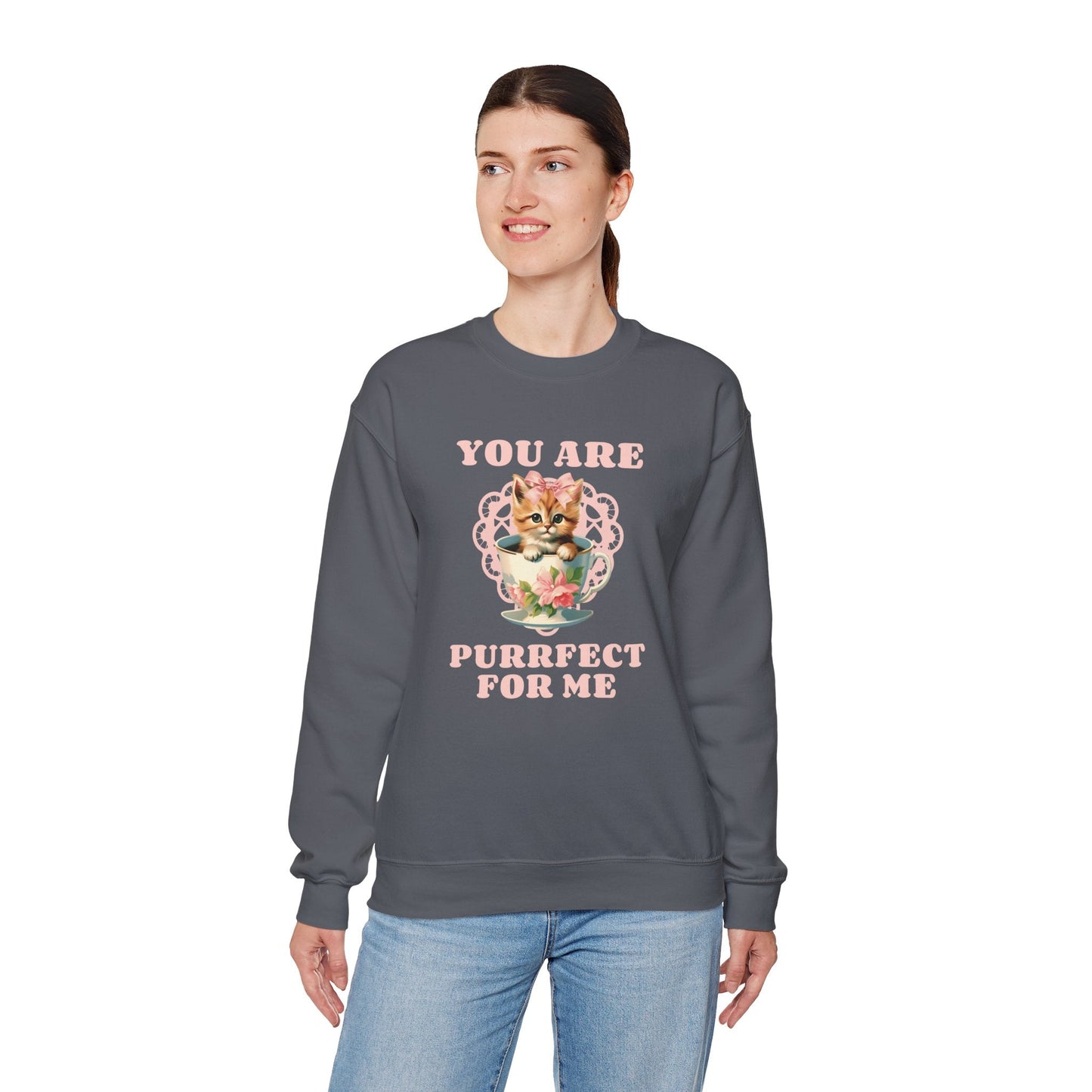 Cat Sweatshirt With Heart Print Valentines Day Unisex 50 50 Cotton Poly Crewneck