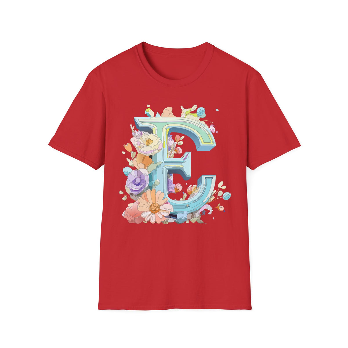 Floral Letter E T-Shirt | Botanical Monogram Tee