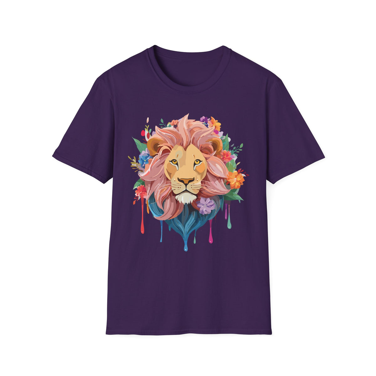 Floral Watercolor Lion T-Shirt | Colorful Mane Illustration