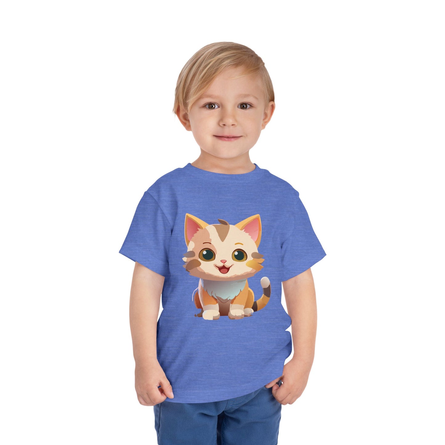 Cute Cat Toddler Short Sleeve Tee - Adorable Kitty Graphic Tee for Kids (2T-5T)