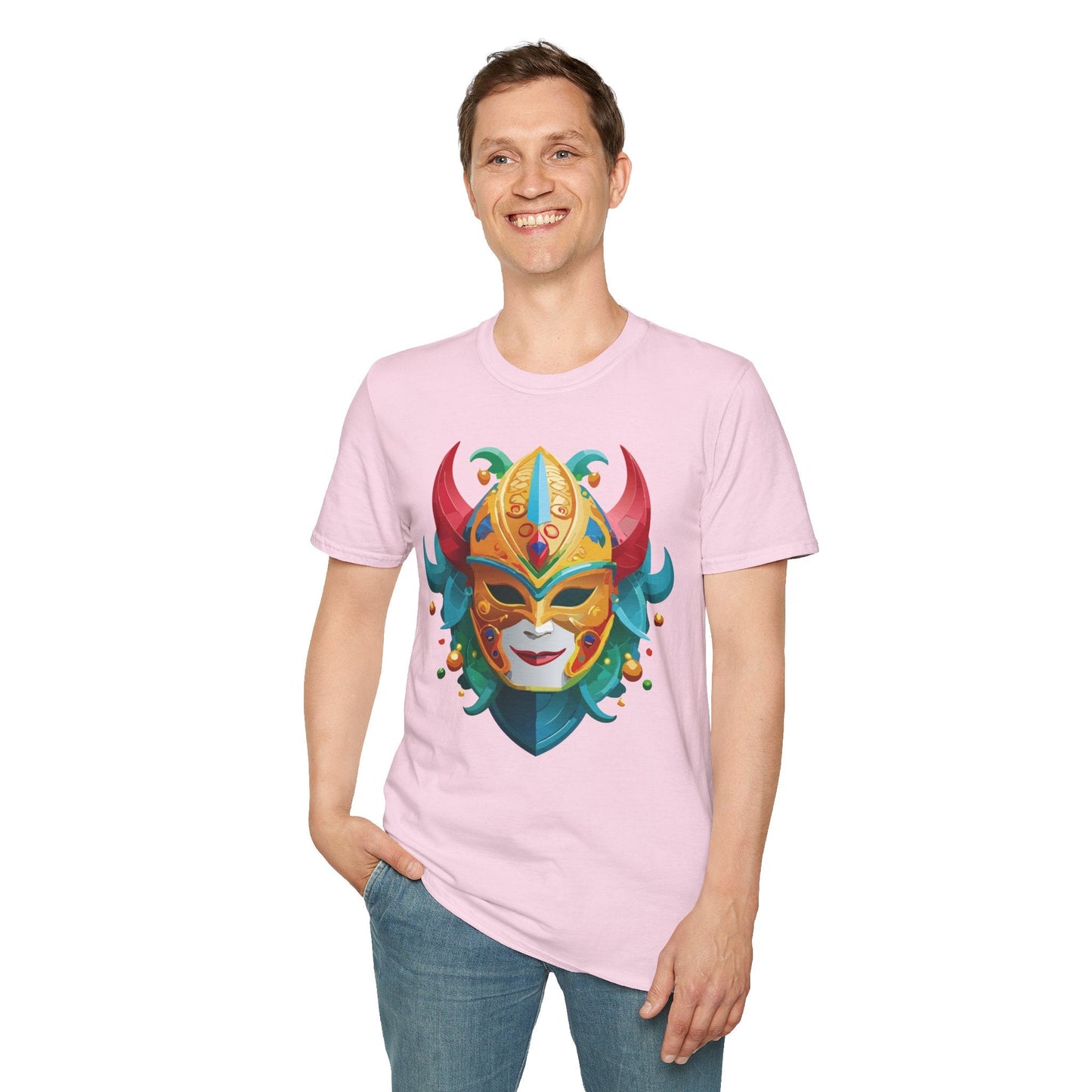 Unisex Mask Tee Shirt Softstyle Gildan 64000 Cotton Tee Masquerade Design Artwork