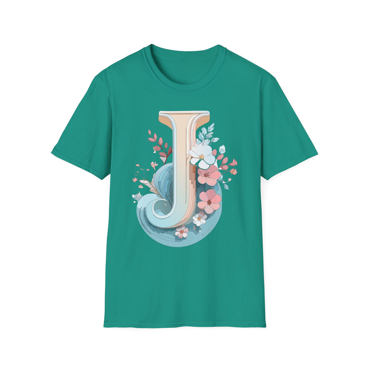 Floral Monogram J Letter T-Shirt | Vintage Botanical Initial