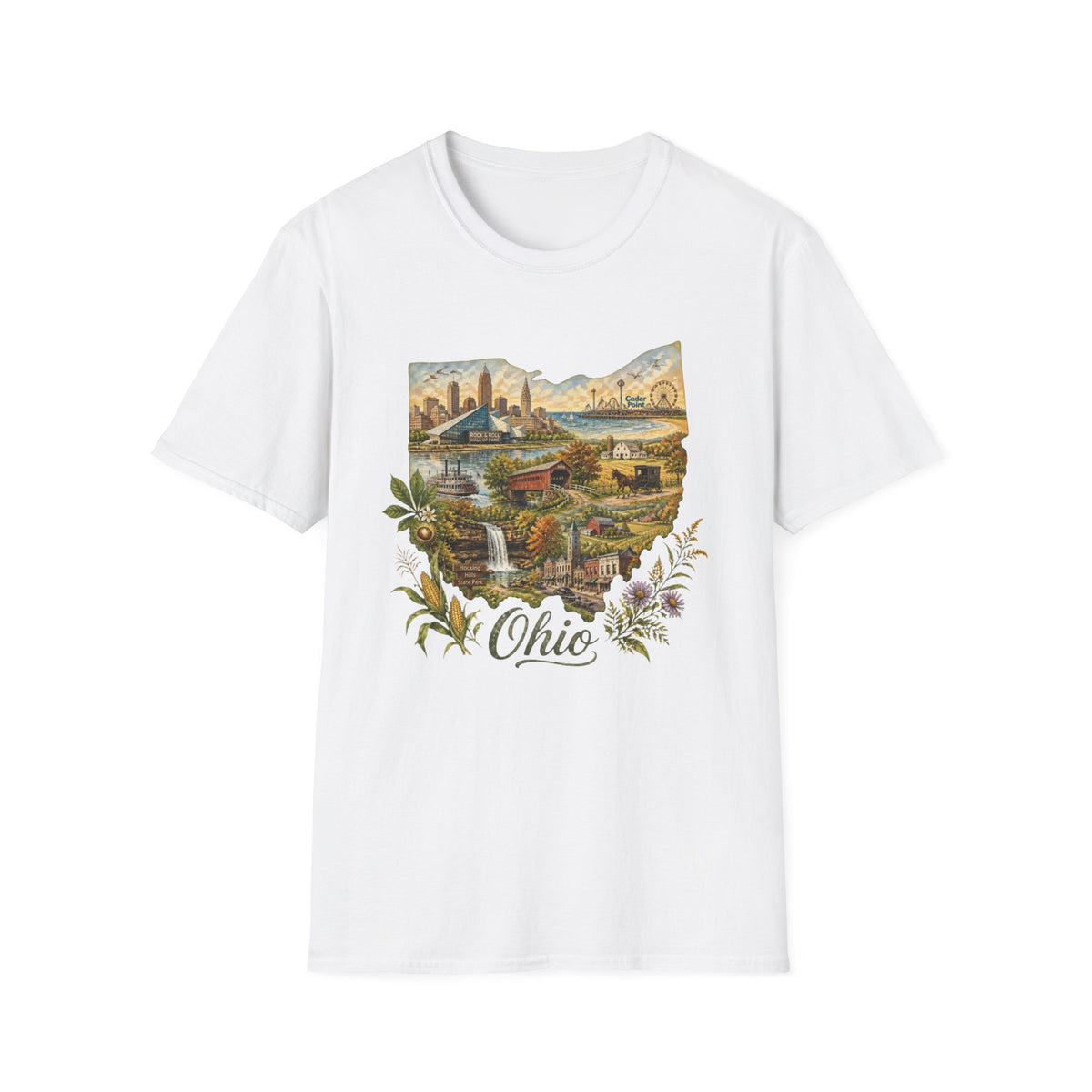 Ohio Vintage Landscape T-Shirt — Retro State Pride Travel Tourist Graphic Design Unisex 100 Cotton Gildan T-Shirt