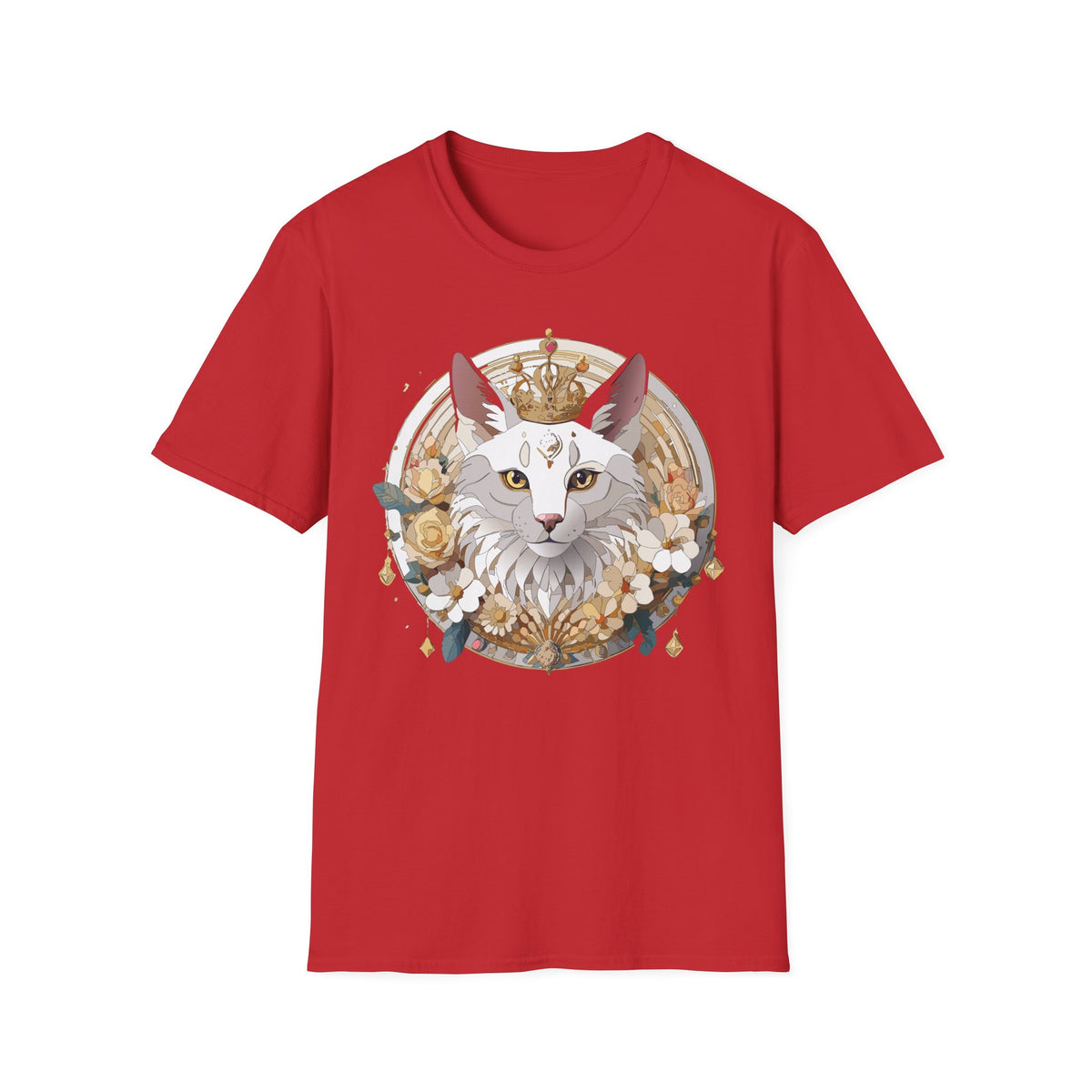 Regal Cat Crown graphic T-Shirt | White Cat Illustration, Floral Halo