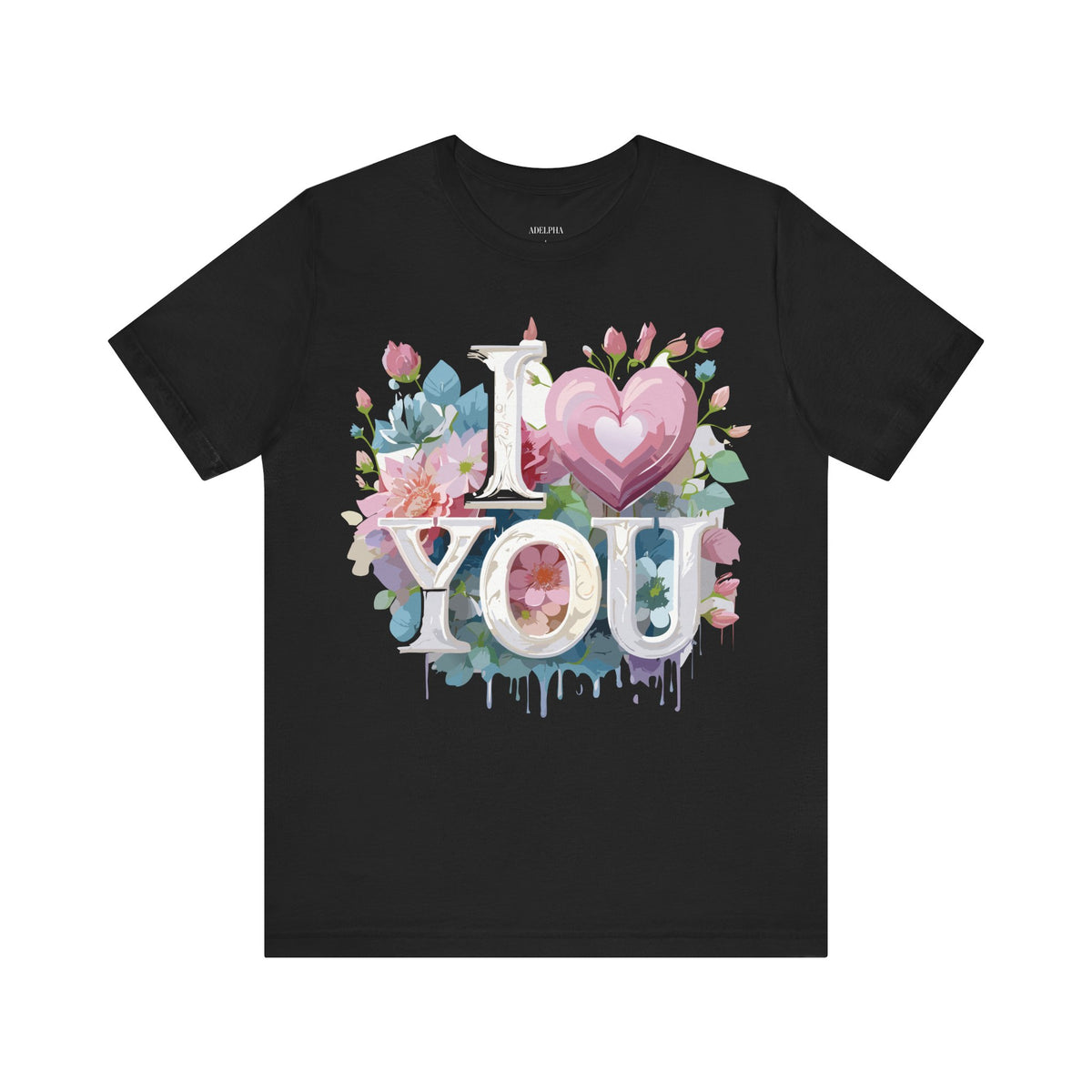 Valentine's Day Graphic Unisex Cotton Bella+Canvas Tee with Floral Art Design d126